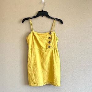 Cage Yellow Linen Blend Button Mini Dress